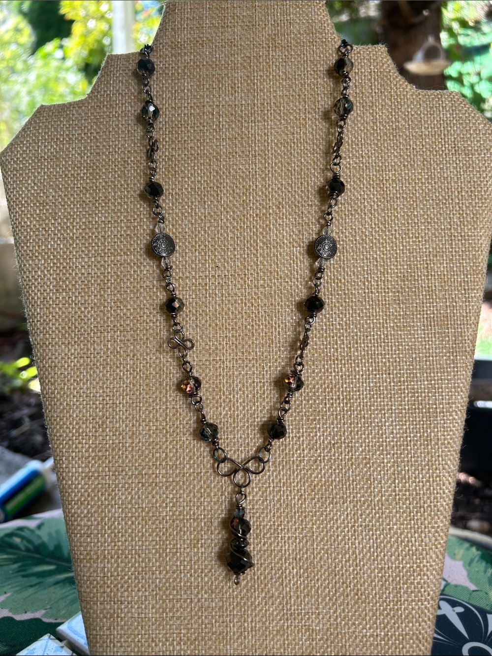 Artisan Elegant Goth Smoky Crystal Drop pendant necklace